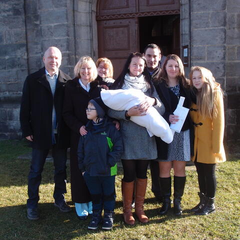 S širší rodinou křtiny Matyáška u nás v kostele